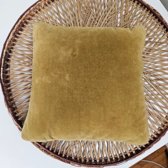 Vintage 70s Smokey Topaz Needlepoint Pillow Wool Yarn Tan Rust Blue Olive Velvet - Picture 5 of 8